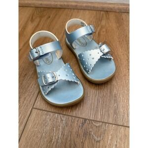 Footmates Ariel Leather Sandals Pearl Blue Sz 6